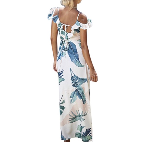 Bohemian Off Shoulder Floral Print Split Maxi Dres - Picture 3 of 8